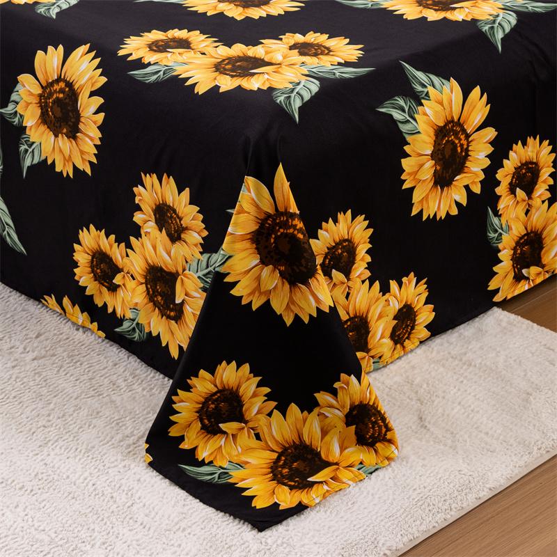 4pcsSunflowers Bed Sheet Set Floral Print Bed Sheets Yellow Flowers Pattern Sheets Sunflowers Oil Painting Sheet Set for Adults