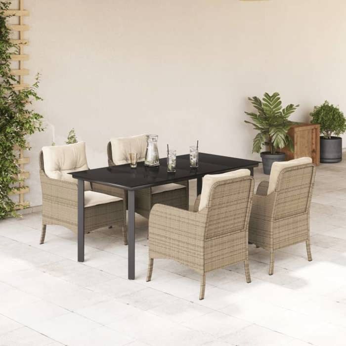 VidaXL Ensemble à Manger de Jardin avec Coussins 5 pcs, Chaises et Table de Patio, Meubles de Terrasse, Moderne, Beige 3211972