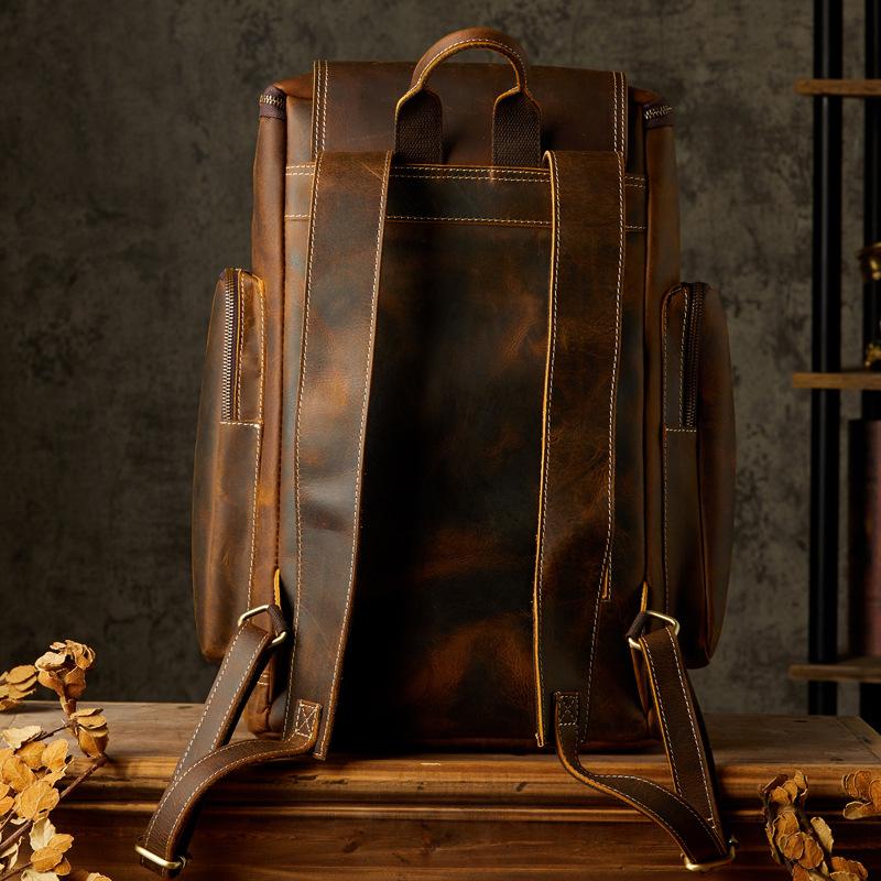 Genuine Leather Bag Handmade Cowhide Backpack Men's Large-capacity Motorcycle Men's Bag Cycling Travel Leather Bag Tide Brand Computer Backpack