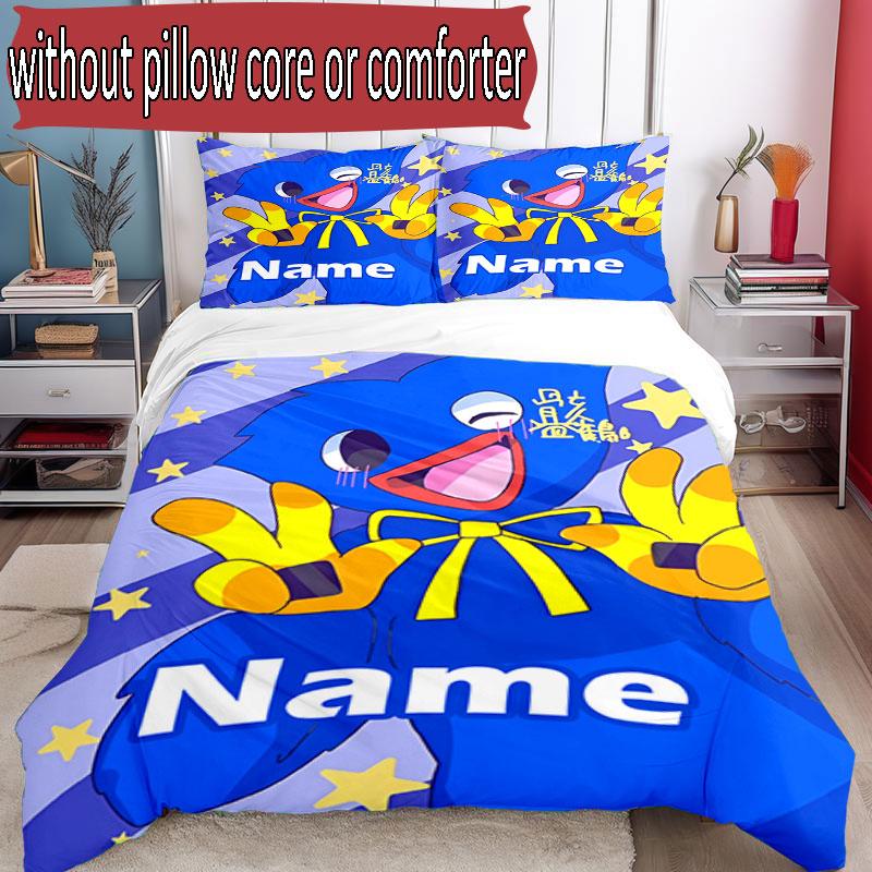 Juego de funda nórdica de 3 piezas (1 funda de edredón + 2 fundas de almohada, sin núcleo), Juego de Ropa de Cama con Patrón de Huggy Wuggy y Nombre Personalizado, Regalo de Decoración para Dormitorio del Hogar