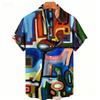 2026 3d Graffiti Oil Painting Printed Shirt Men Fashion Streetwear Hawaiian Beach Casual Lapel Plus Size