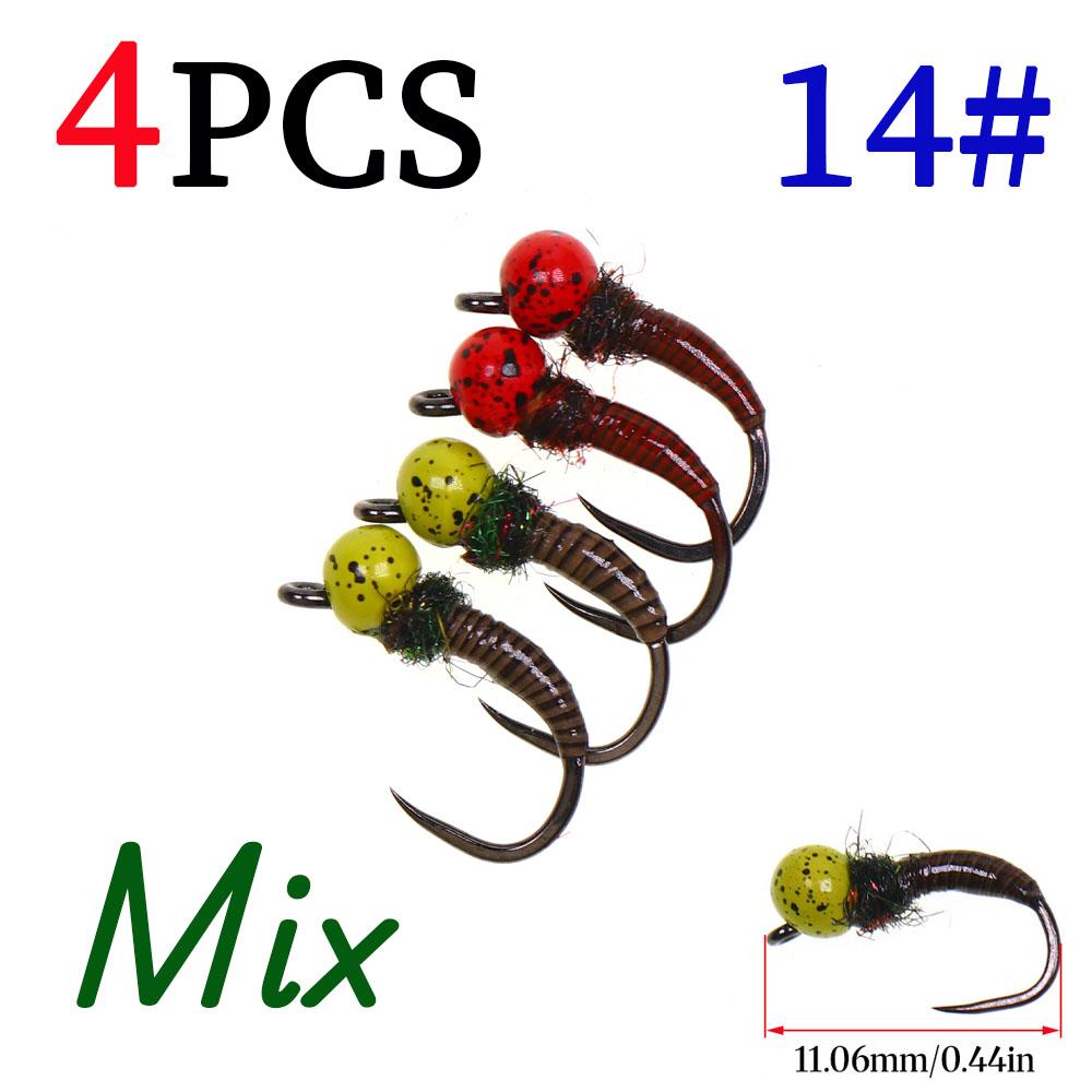 3pcs/4pcs #12 #14 Fast Sinking Offset Tungsten Beadhead Barbless Jig Perdigon Nymph Fly Fishing Trout Lures Black Spotted