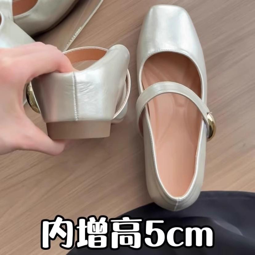 Inner height increase 5cm thick heel Mary Jane shoes women's 2025 spring and autumn new Velcro retro square head shallow mouth single shoes