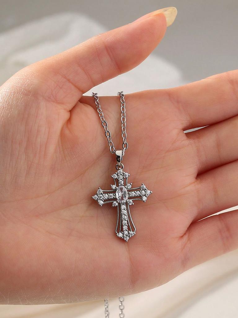 A zircon cross pendant necklace, a gift for friends, girlfriends, Christmas, Thanksgiving, Valentine's Day