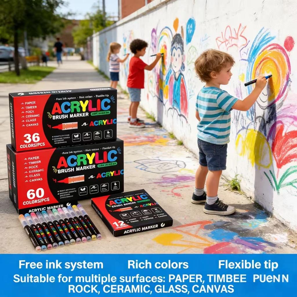 12-288 Colors Acrylic Paint Pen Markers Acrylic Felts Brush Tip Paint Markers for Wood Rock Painting Canvas Gift DIY Crafts Art