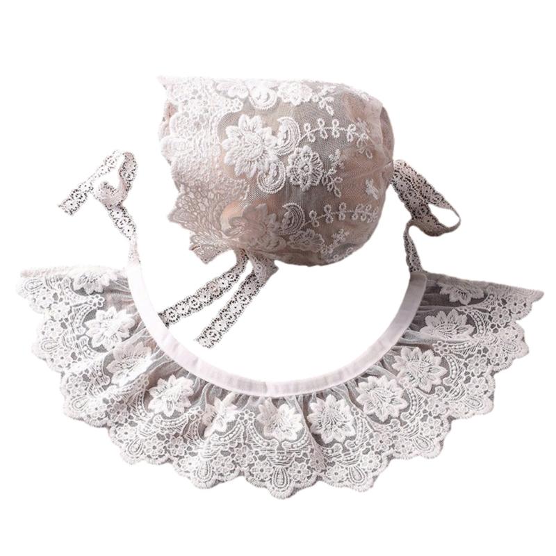 

Baby Photo Clothes Lace Flower Beanie & Neck Collar Shawl Newborn Costume Photo Props Hat Neckwear Skin-Friendly Outfit 1