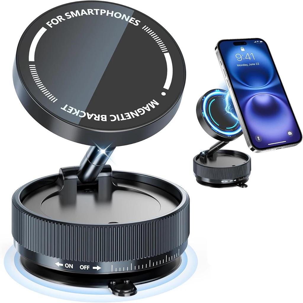 2026 Upgraded 360° Vacuum Magnetic Car Phone Holder for Magsafe [96+LBS Strongest Suction & 2800gf Strongest Magnetic]