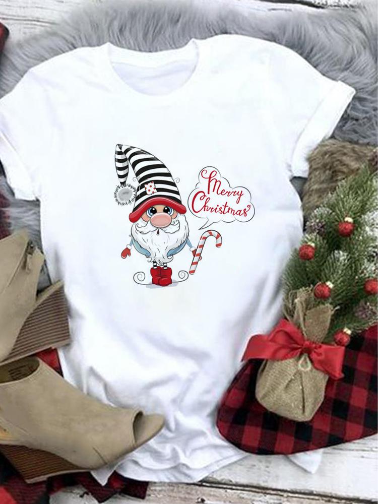 Lovely Merry Christmas Funny Trend T Shirt Women Short-Sleeved Print Tee Shirt Female Trend Clothing Women Casual Graphic Tee