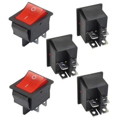 Rocker Switch 5 PCS Red Light Illuminated 4 Pin DPST ON/OFF Snap In Rocker Switch 16A 250V