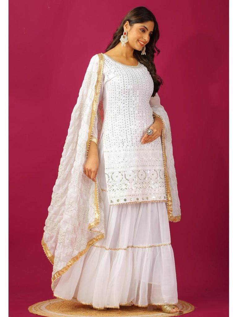 Indický Pákistánský Set Šarara Kurta Dupatta Bollywood Top Tunika Kurti Salwar Kameez Paňdžábský Oblek