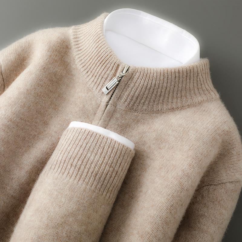 Men s 100% Pure Wool Half-Zip Thick Knit Casual Cardigan Sweater XXXL