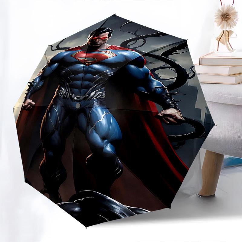 1pc Superman Dark Automatic Folding Umbrella - Compact 8-Rib Design, Durable Plastic & Iron1072L