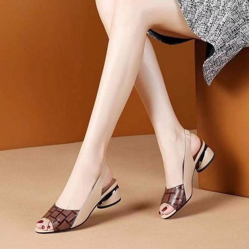 Fashion FHC 2024 New Women Low Heels Sandals,Peep Toe Summer Shoes,Back Hollow Out,Ankle Buckle Strap,Black,Brown,Size 35-43,Dropship