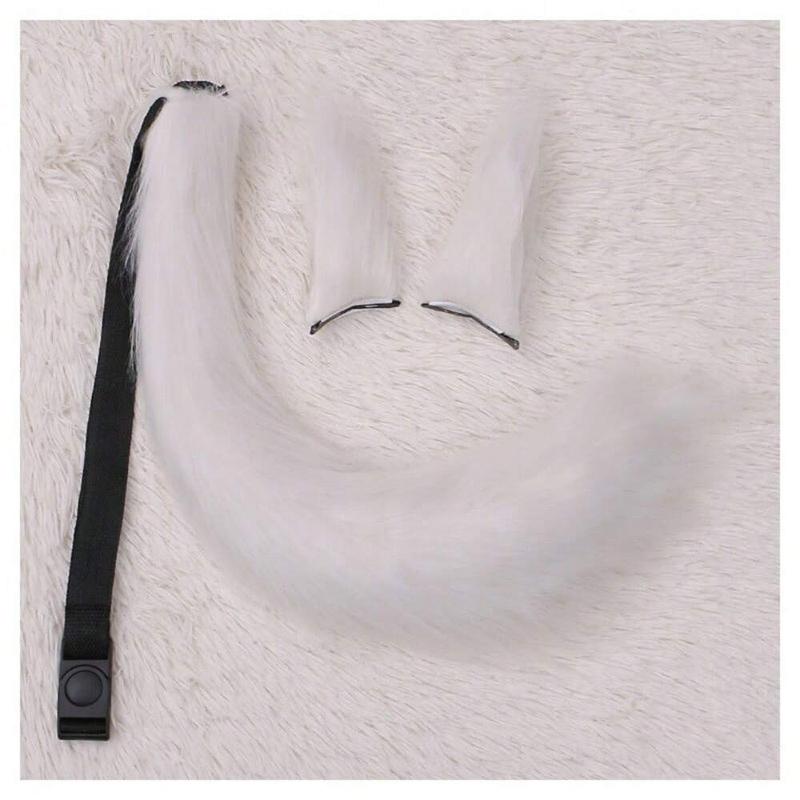 Long Furry Fox Tail Ears Hair Clips Set Anime Cosplay Costume Props Lolita Animal Cat Tail Fursuit Plush Tail Faux Fur Haripins