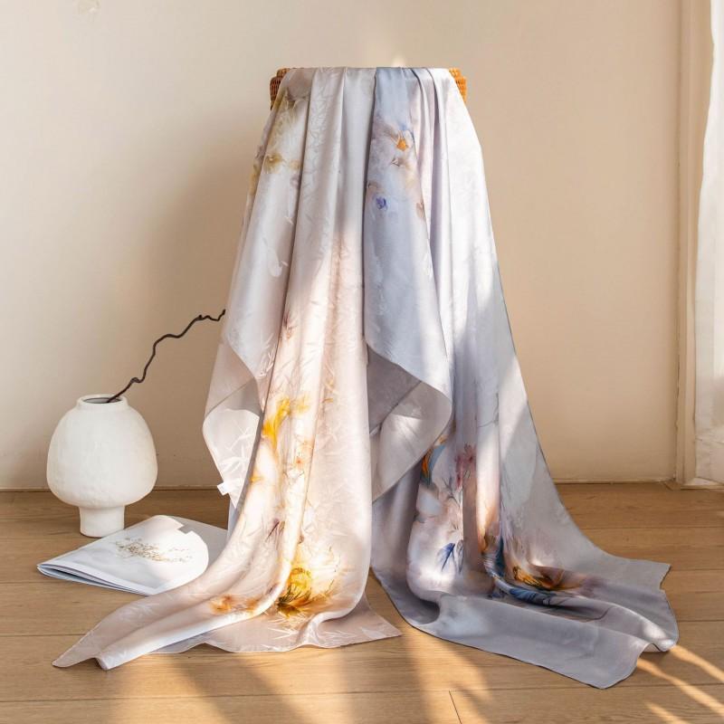Silk Scarf Women Mulberry Shawl Gift Mom Fashionable Wrap Elegant Floral Design