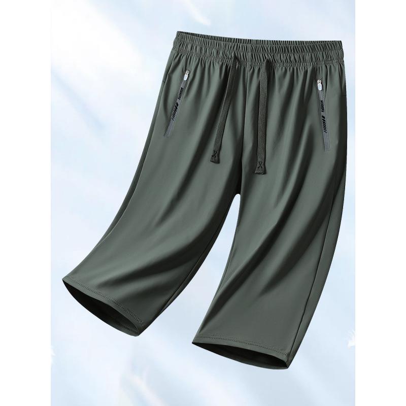 Men's Quick-Dry Ice Silk 7-Point Summer Sports Pants - Loose, Lightweight, Plus Size Running Pants