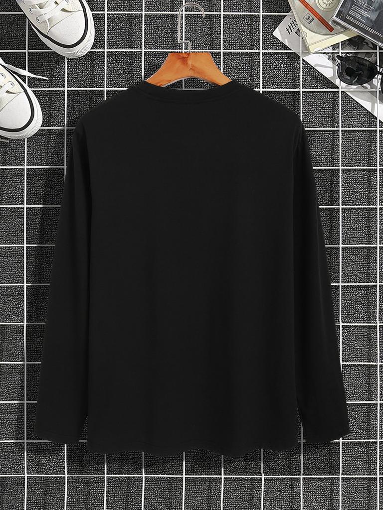 Trendig Ny Långärmad T-shirt Herr Långärmad Herr Tryckt Rundhalsad T-shirt Trend Mångsidig Casual Toppar Herr T-shirt