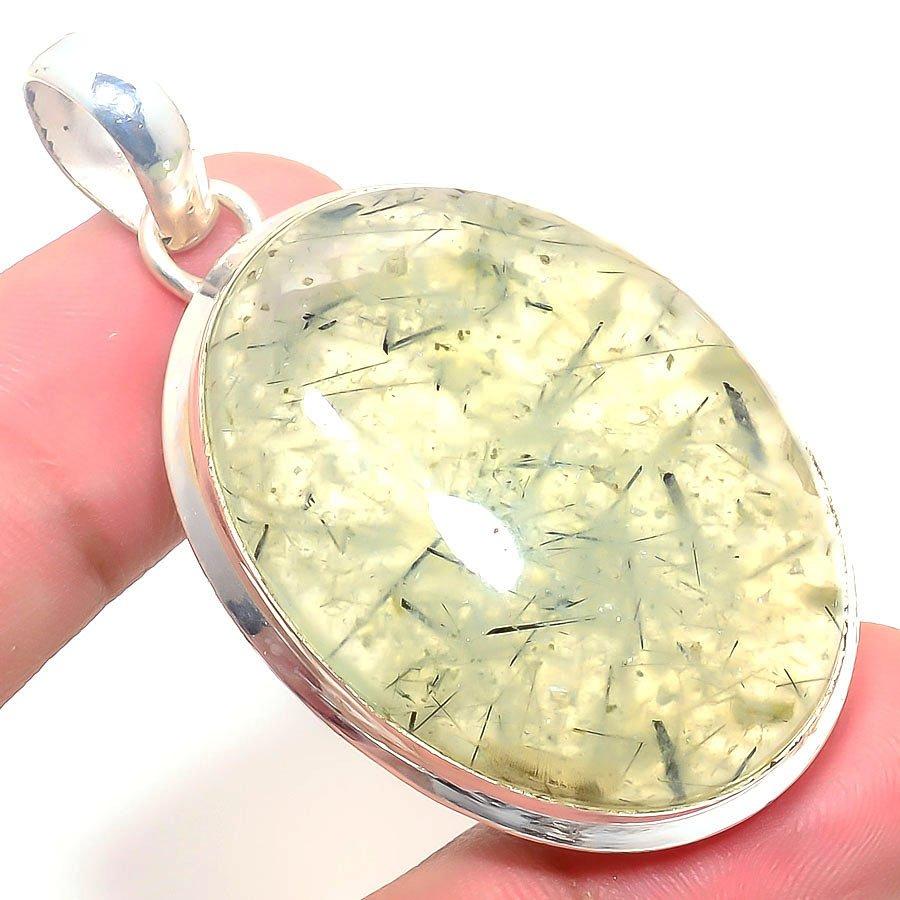

Prehnite Gemstone 925 Sterling Silver Jewelry Gift Pendant 2.26