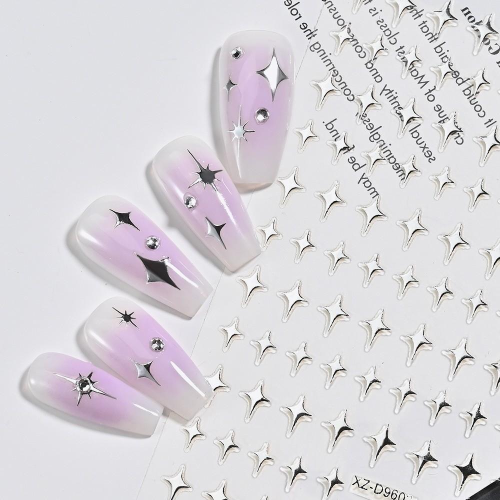 6Pcs Y2K Laser Star Nail Stickers Gold Silver Color Nail Art Stickers  Nail Supplies