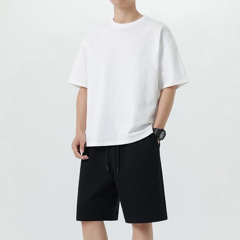 Men's Trendy Cotton Summer Two-Piece Set: Round Neck T-shirt & Casual Shorts