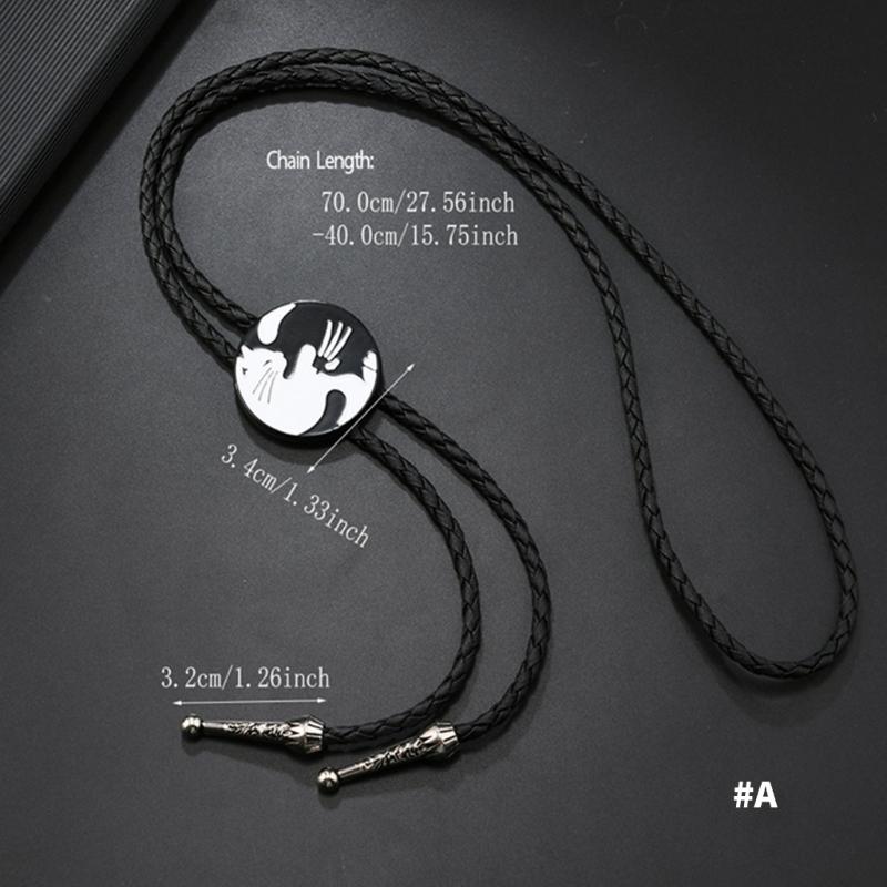 Mens Adjustable Leather Cord Bolo Tie with Enamel Metal Badge Pendant Western Rodeos Outfit Shirt Chain Necktie Necklace