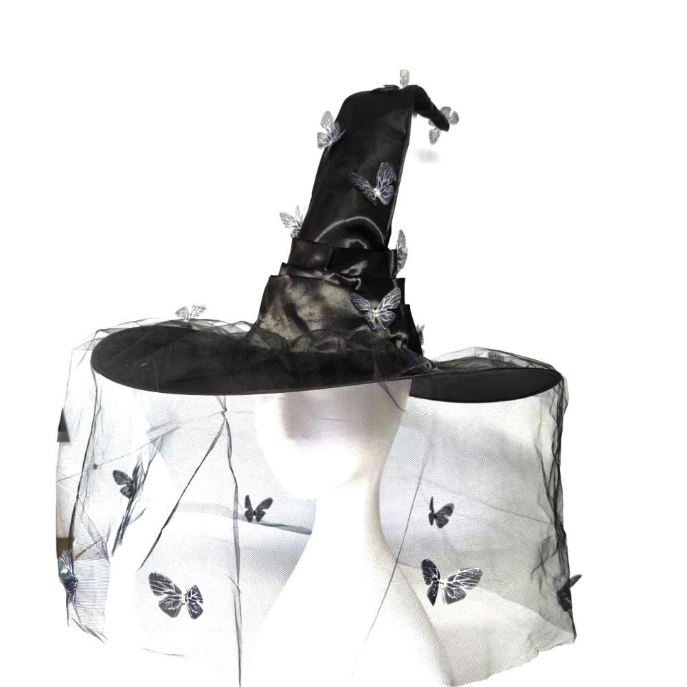 Funny Butterfly Wizard Cap Colorful Halloween Cap with Veil Halloween Witch Hat  Masquerade