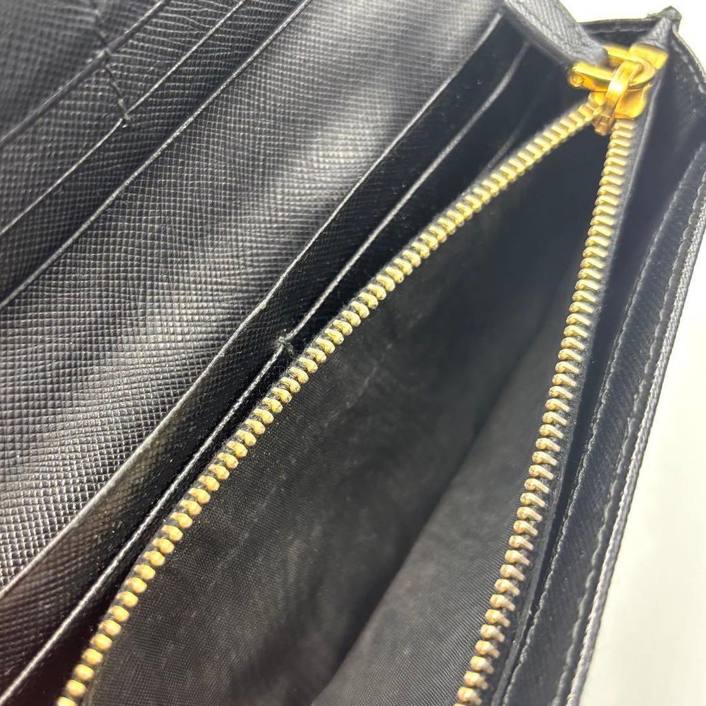 Used PRADA Saffiano Leather Long Wallet Black Gold Hardware With Box and Card