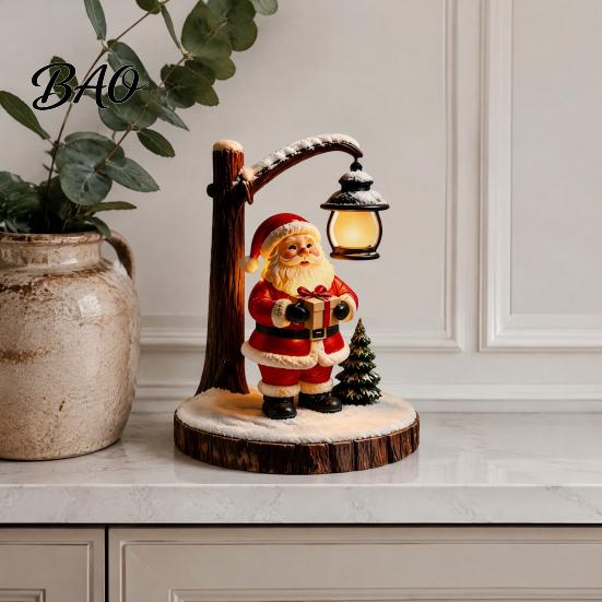 Resin Desk Lamp for Dormitory Christmas Santa Claus Reading Lantern, Snowman Elk LED Night Light with Warm Bedside Lighting Kids Room Glow,