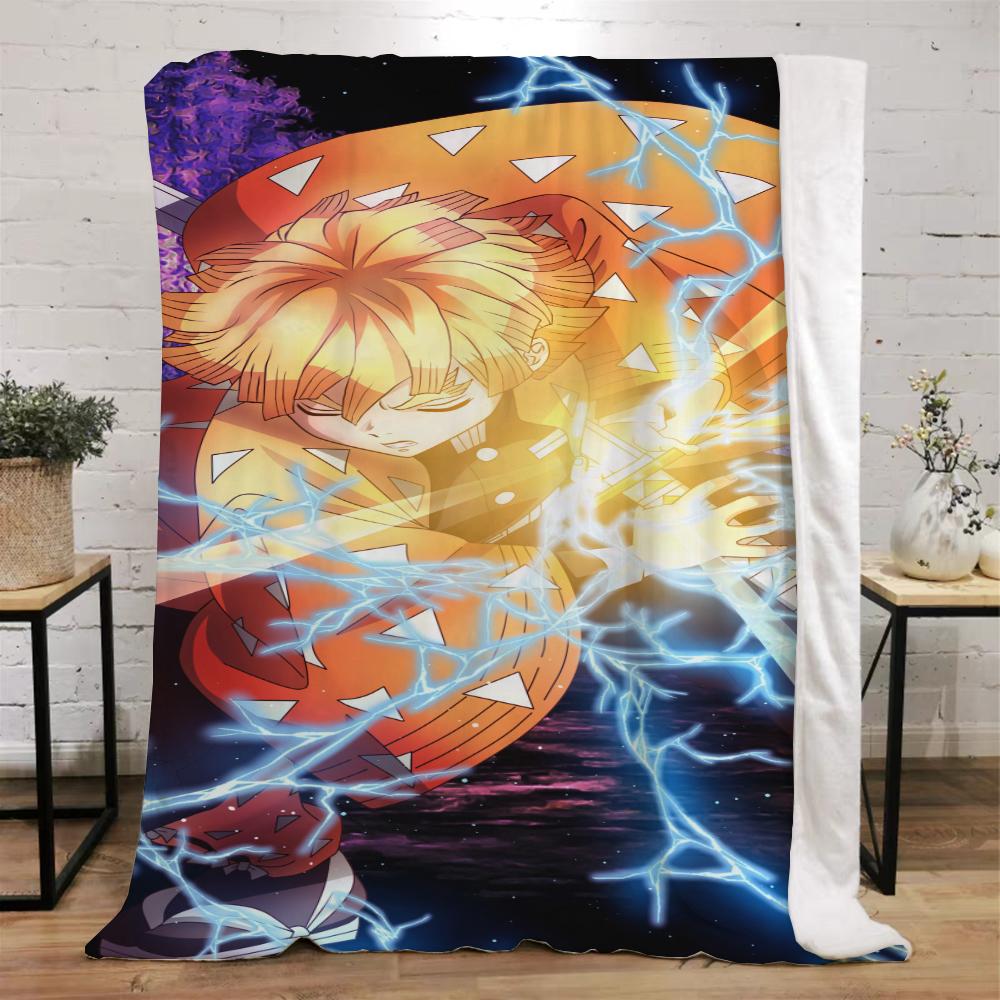 Demon Slayer Funny Blanket Bed Custom Blankets & Throw Microfiber Bedding Home and Decoration Beach Towel Knitted Plaid Knee Nap