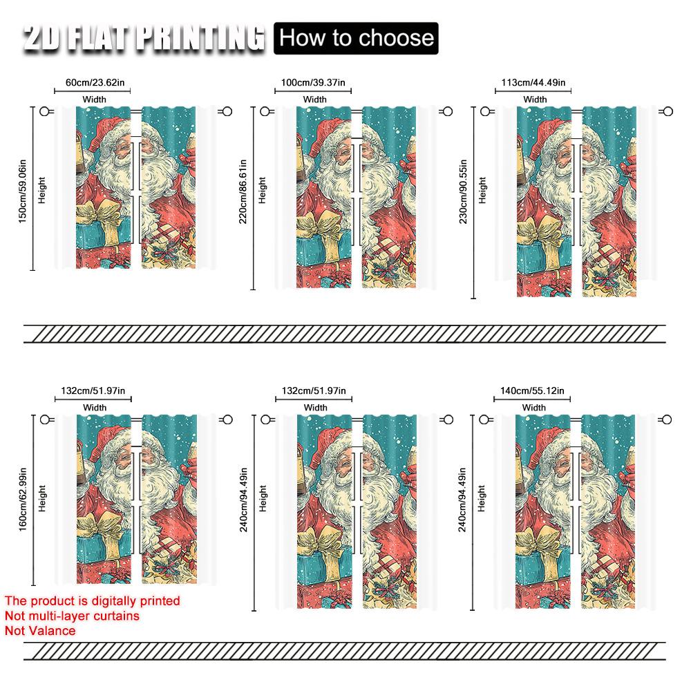 2pcs,2D plane printing Contemporary Curtains Merry Christmas Santa Claus_ Champagne & Gifts Durable 100% Polyester Fabric