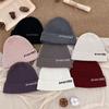 Letter solid color wool hat men's and women's autumn and winter street fashionable cold hat warm knitted hat showing face small headhat