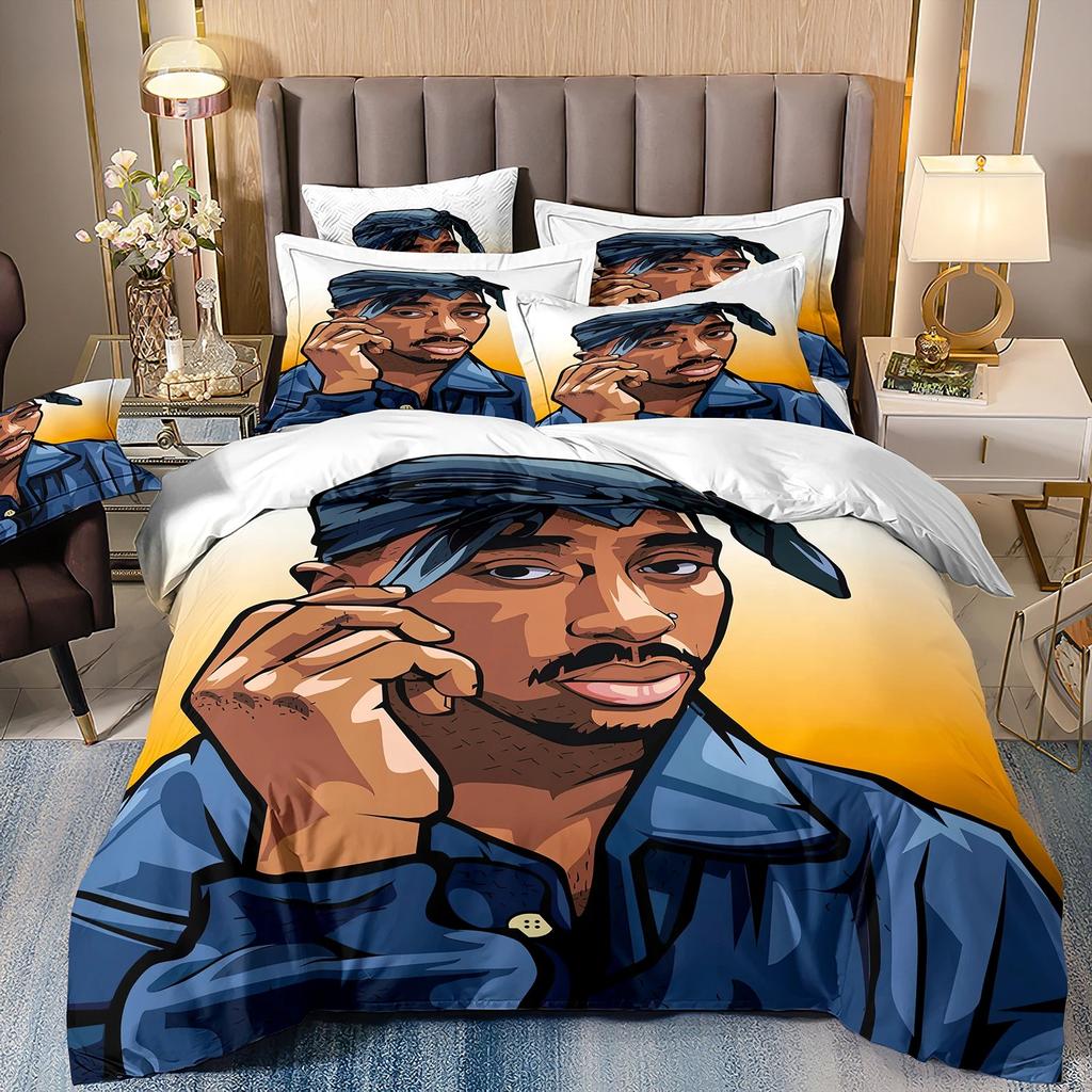 3pcs Rapper 2Pac-C T-Tupac Duvet Cover and Pillowcase, Double Bed Bedding Set, Bedroom Decor, Luxury Gift for Boys and Girls