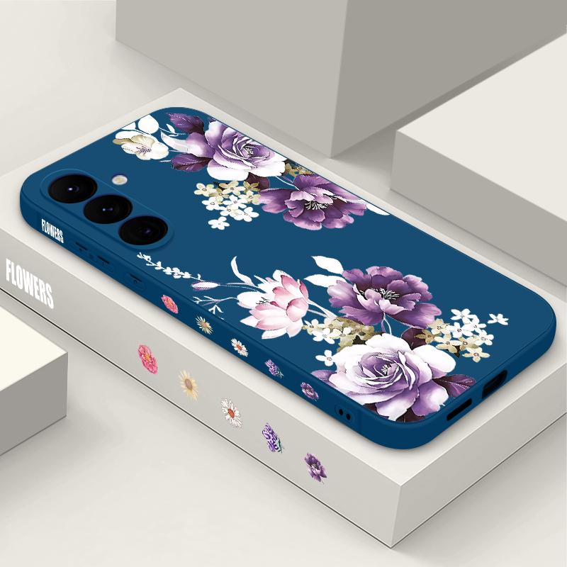 S25 Ultra Case Purple Peony Flower Cover For Samsung Galaxy S24 S22 Ultra S23 Plus S21 FE A54 A15 A35 A55 A16 A36 A56 5G Capa
