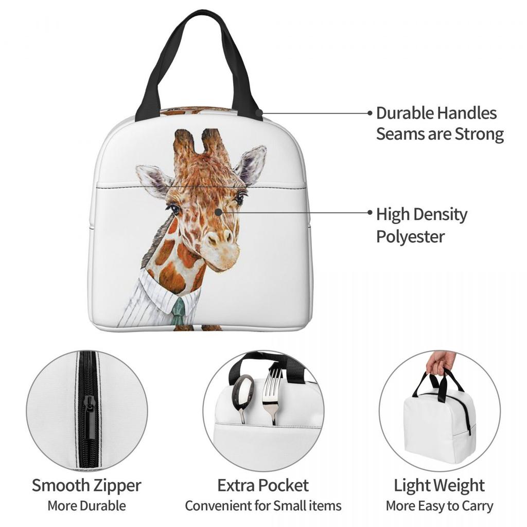 Sac à lunch isotherme girafe pour femmes, glacière de bureau, boîte alimentaire thermique, sac fourre-tout, contenant de boîtes à lunch étanche