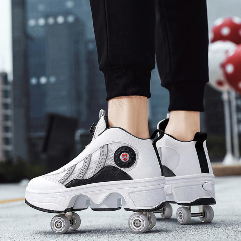 Unisex 4-Wheel Roller Skates Automatic Retractable Women's High Sneakers with Wheels Girls' Dual-Purpose Skating Sports Shoes