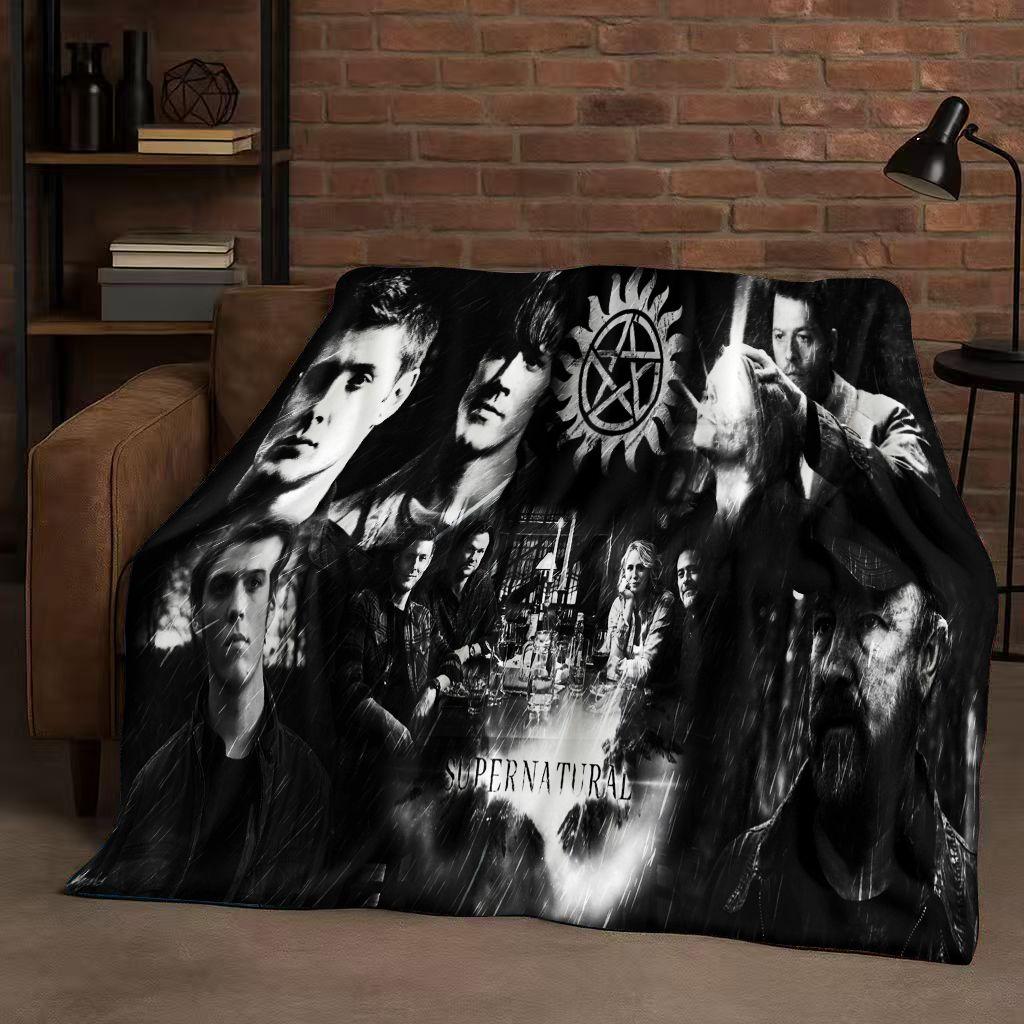 3D Supernatural Sam Dean Winchester TV Flannel Blanket,Ultra Soft Warm Plush Throw for Home Bedroom Bed Sofa Cover Travel Gift
