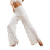 Pantaloni da Donna Latini Tango con Frange Vita Strass Strati Nappe Gamba Dritta per Cha-cha Rumba Allenamento Competizione Sala da Ballo