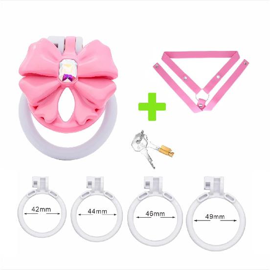 Pink Bow-Tie Flat Chastity Cage Positive/Negative Cock Cage Urethral Chastity Device SM Sex Toy Peins Plug ChastityBelt for Men