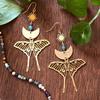 Bohemian Star & Moon Moth Rose Quartz Earrings for Women