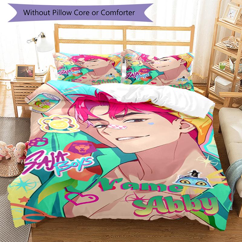 3pcs Custom Name Saja Boys Bedding Set Duvet Cover Closure Includes 1 Duvet Cover & 2 Pillowcases, Soft and Comfortable for All Seasons.