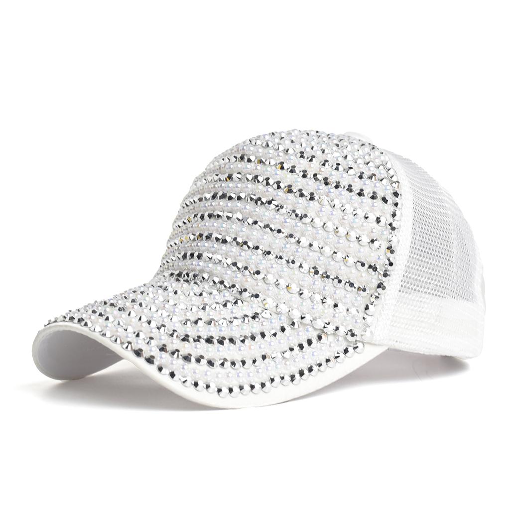 Baseball Cap Women Full Rhinestone Beads Mesh Cap Street Fashion Snapback Hats Casual Party Hip Hop Kpop Dance Cap Men Summer