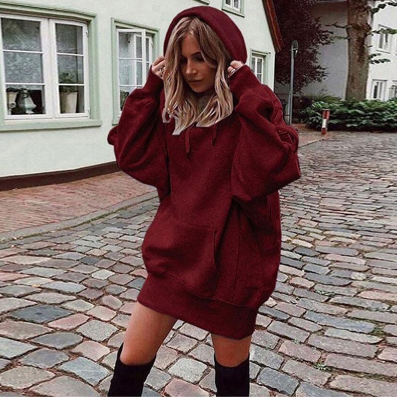 Damen S Einfarbig Locker Sitzendes Kapuzen-Sweatshirt