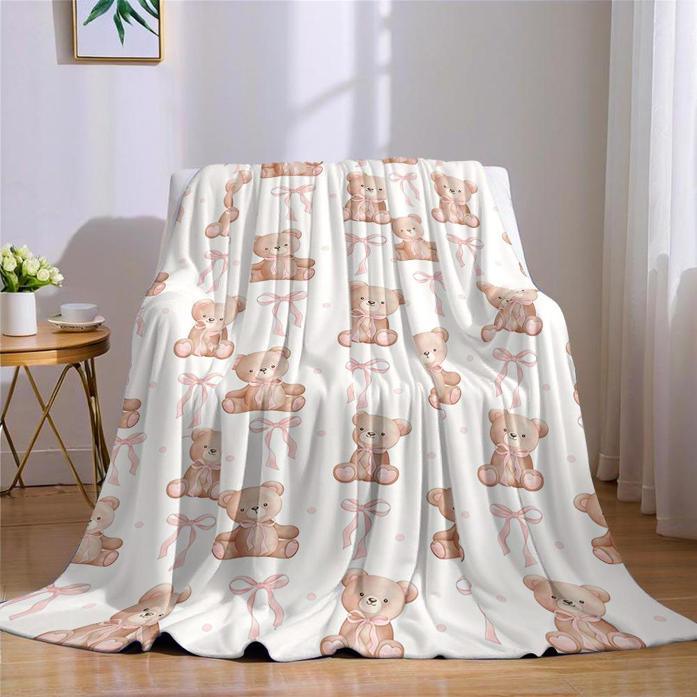 Blush Süßer Bär & Schleife Flanelldecke Warm Weich Halloween Weihnachten Sofa Warm Gemütlich Dekorative Deko Geschenk Für Alle Jahreszeiten