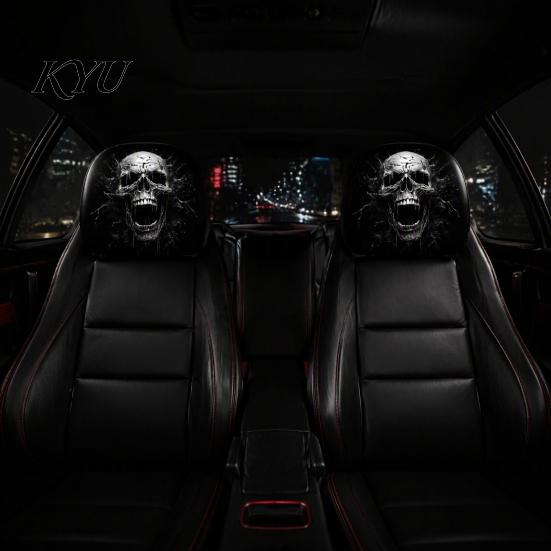 Quick Change Car Interior Styling Funny Headrest Covers, Ghost Skull Print Washable Seat Case Protector, Universal Breathable Auto Accessories