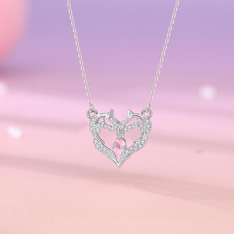 Ticia S925 Sterling Silver Heart & Horse Necklace - Women s Unique Design, Versatile Love Heart & Horse Clavicle Chain 925 Sterling Silver