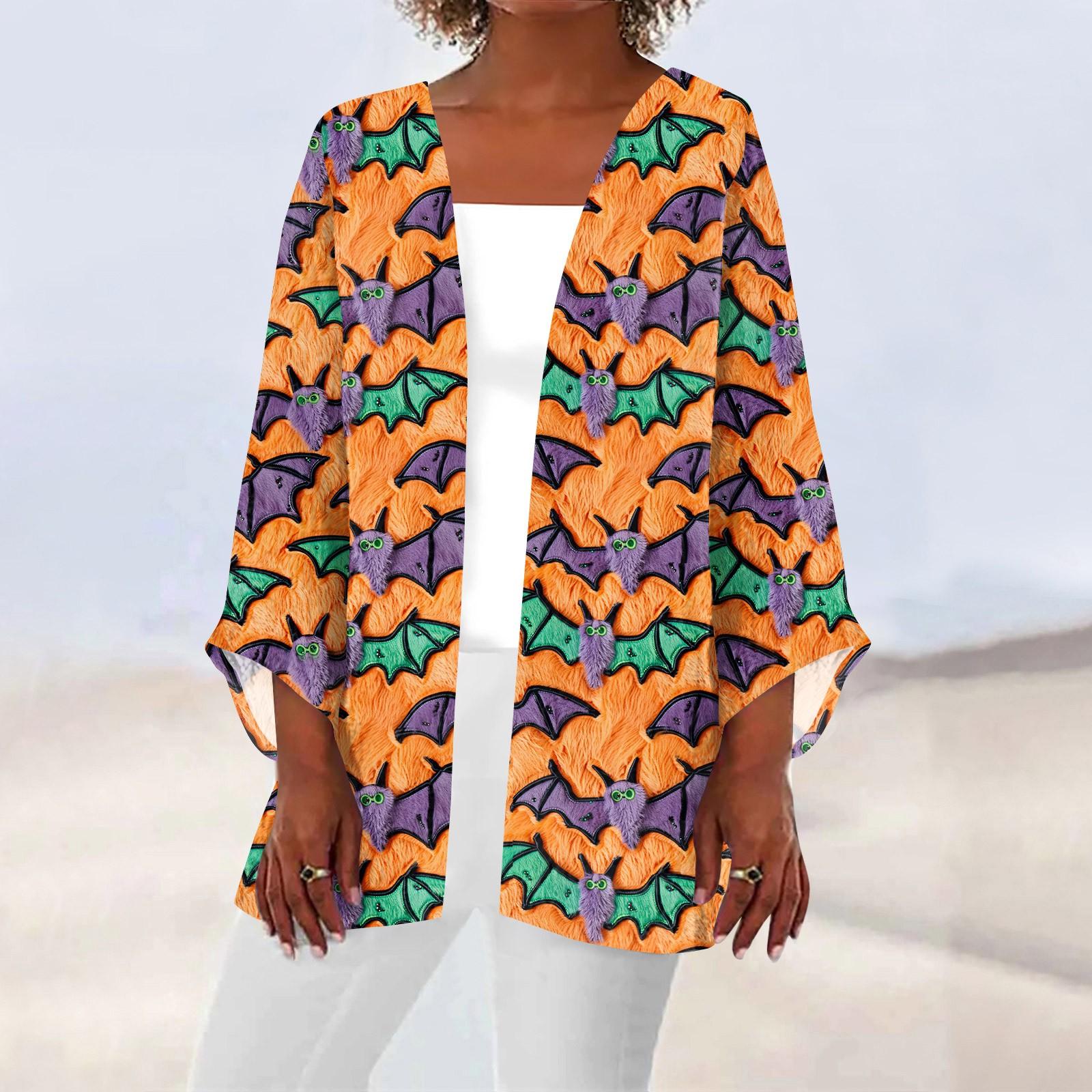 

Женская повседневная и модная легкая куртка средней длины с принтом на Хэллоуин XXL