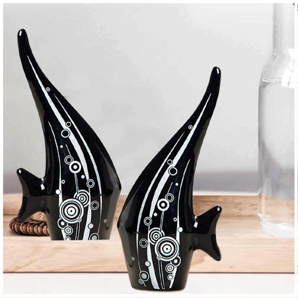 Modern Minimalist Black Bubble Fish Art Figure | Beautiful Home Decor- (Set of 2 Pc)
