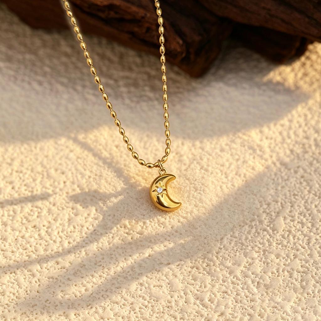 Hot-selling Stainless Steel Octagram Necklace In Europe and America, Personalized Versatile Star Moon Pendant, Exquisite Collarbone Chain Jewelry