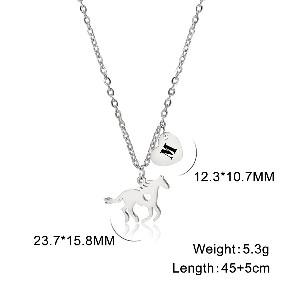My Shape Initials Horse Heart Pendant Necklaces for Women Girls Alphabet Letters Stainless Steel Necklace Choker Fashion Jewelry