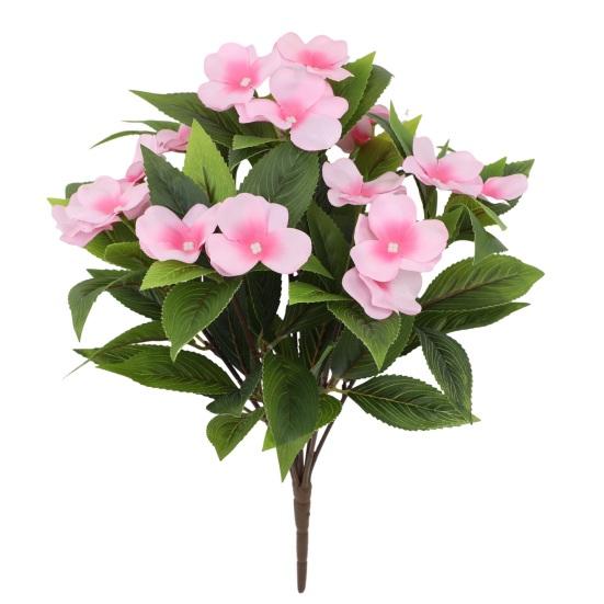 8 Bundles Artificial Impatiens Flowers for Outdoors UV Resistant Faux Impatiens Bushes Fake Silk Shrubs with Stake for Outside Front Porch Garden